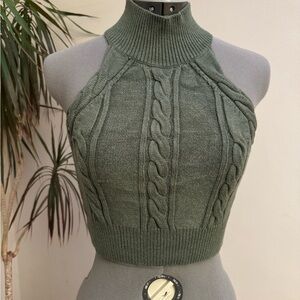 MORE TO COME Sage Green Cable Knit Halter Top
